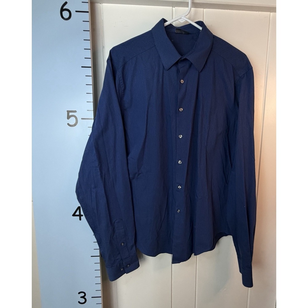 Van Heusen Button Down Shirt Mens Large Blue Stripes Flex3 Slim Fit‎ Long Sleeve